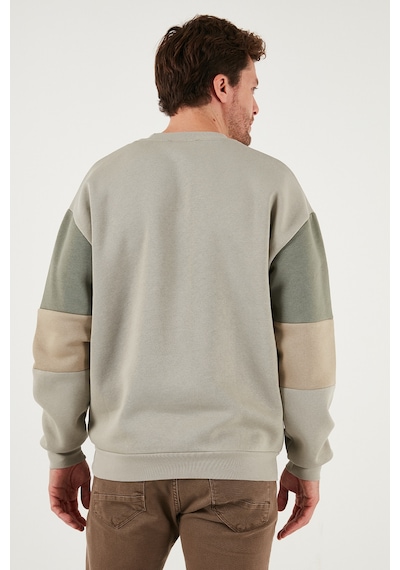 Buratti Pamuklu Relaxed Fit Bisiklet Yaka Şardonlu Renk Bloklu Erkek Sweat 5905298T Taş