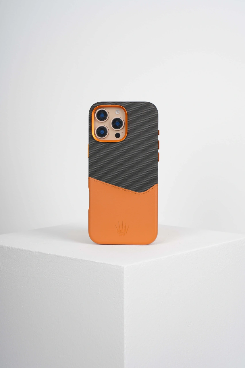 Nova Apple Uyumlu iPhone 16 Pro Max Deri Kartlıklı Telefon Kılıfı Turuncu-siyah