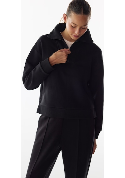 Penti Siyah Yarım Fermuarlı Şardonlu Fitilli Uzun Kollu Sweatshirt