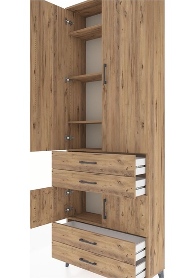 Arges Dolap 5 Raflı 4 Çekmeceli 4 Kapaklı 88x30x243 Çam-çam Çam