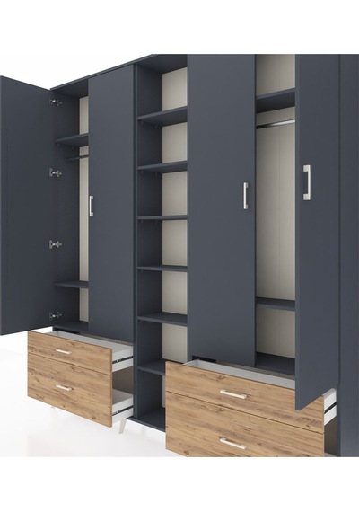 Arges Dolap 12 Raflı 4 Çekmeceli 2 Askılı 220x30x243 Antrasit-antrasit/çam Antrasıt/atlas Çam Arges Dolap 12 Raflı 4 Çekmeceli 2 Askılı 220x30x243 Antrasit-antrasit/çam Antrasıt/atlas Çam