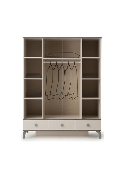 Çakıltaşı 4 Kapaklı Gardırop Elbise Dolabı 156x52x200cm Krem