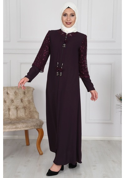 İbrahim Burak Etiler Collection Pul Detay Ferace Mor Mc1006
