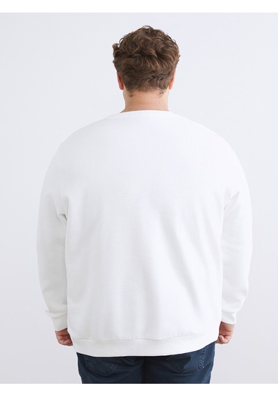 Lcwaıkıkı Classic Beyaz Büyük Beden Bisiklet Yaka Baskılı Erkek Kalın Sweatshirt