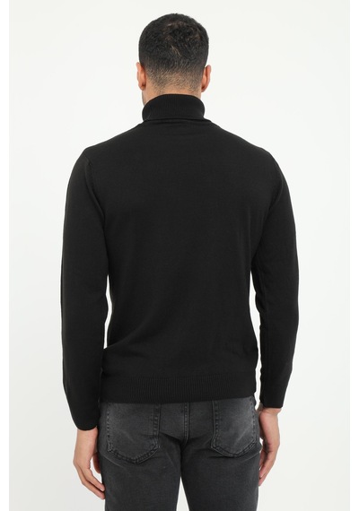 Dufy Erkek Slim Fit Yarım Balıkçı Yaka Siyah Triko-18511