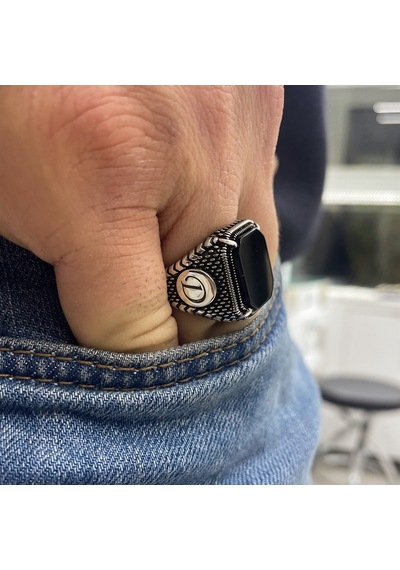 Simurg Jewellery 925 Ayar Gümüş Harfli Erkek Yüzük