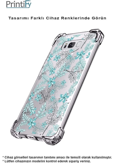 Oppo A94 Uyumlu Köşe Korumalı Floral Su Yeşili Tasarımlı Şeffaf Silikon Kılıf