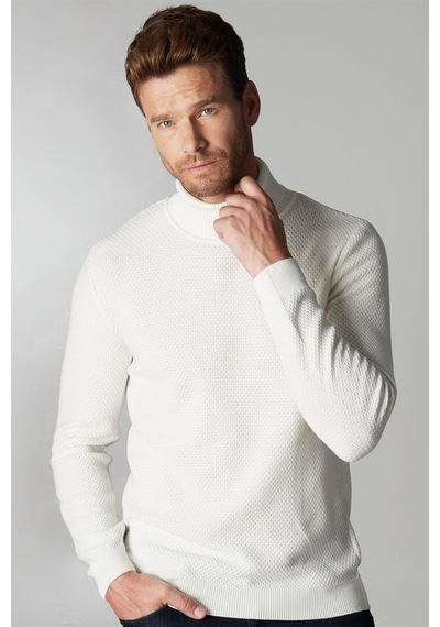 Tudors Slim Fit Dar Kesim Balıkçı Yaka Desenli Erkek Kazak-25762 Beyaz Tudors Slim Fit Dar Kesim Balıkçı Yaka Desenli Erkek Kazak-25762 Beyaz