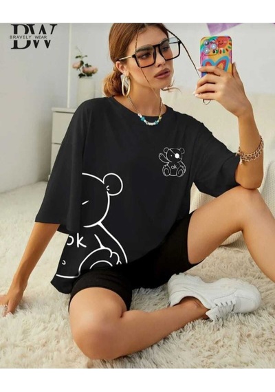 Kozia Outdoors Malkoçbey Korsan Ayı Baskılı Oversize Unisex Basic T-şihirt Siyah SIYAH