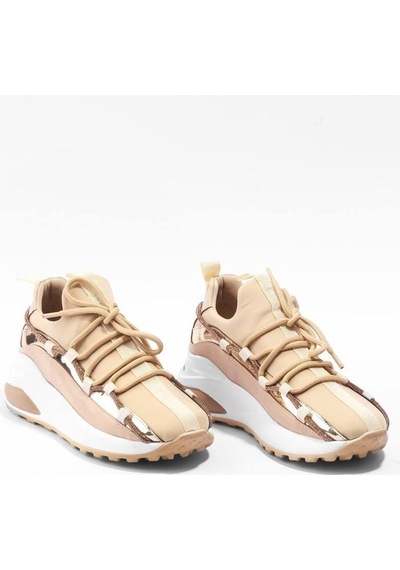 Paris Bej İnce Şerit Taş Detaylı Sneaker Lj694-bej Bej