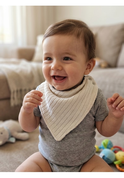 Çift Taraflı Çıtçıtlı Bebek Bandana Önlük - 1 Adet Bej - Ekru