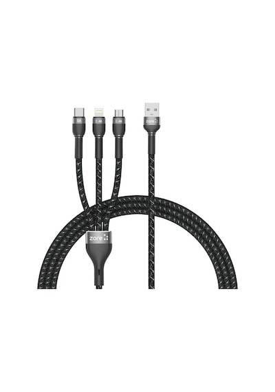 Zore Shira Serisi 3 In 1 Lightning,Micro,Type-C Usb Kablo 30Cm-Siyah