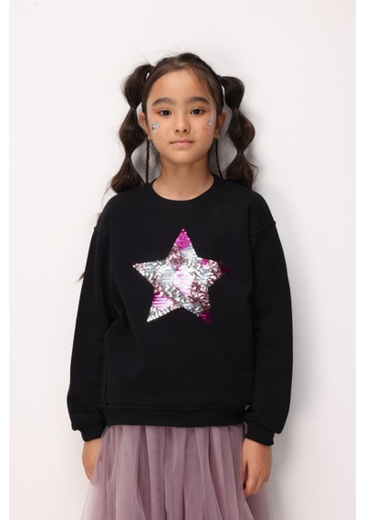 Le Mabelle Siyah Pullu Yıldız Nakışlı Kız Çocuk Sweatshirt - Dina Siyah