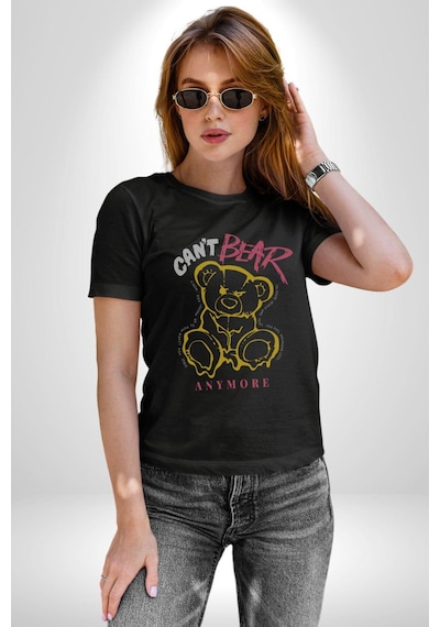 Daha Fazla Dayanamıyorum Teddy Unisex Unisex Siyah Organik Baskılı T-shirt Penye Yüksek Kalite Siyah