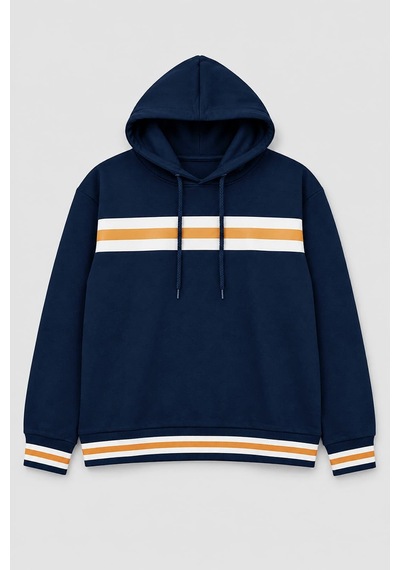Markapia Kadın Kapüşonlu Çizgi Detaylı Sweatshirt Lacivert