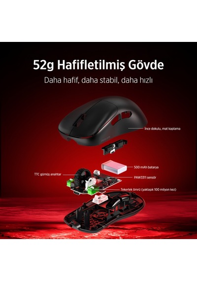 Phılıps Spk9418b, Evnıa, Siyah, Usb Nano 2,4gh Ve Bluetooth Kablosuz, 12.000dpi, Optic, 6 Programlanabilir Buton, Şarj Edilebilir, Gamıng Mouse Sc-400