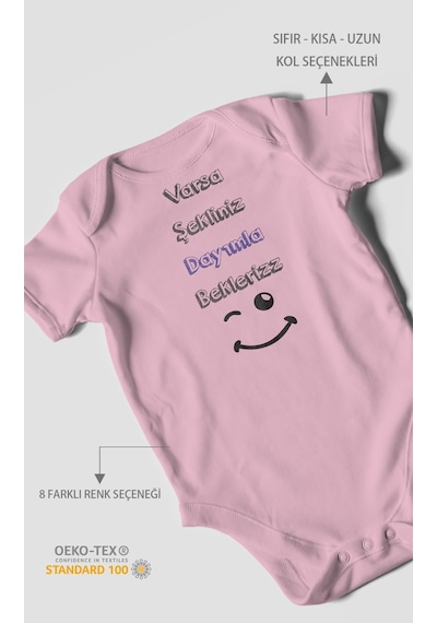 Varsa Şekliniz Dayımla Bekleriz Baskılı Bebek Zıbını Çıtçıtlı Body %100 Pamuk Kısa Kol Koyu Pembe