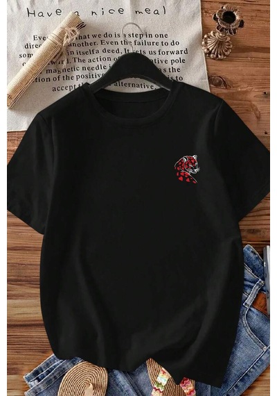Spoyi Kalpi Kaplan Tasarımlı %100 Pamuk Yarım Oversize Siyah T-shirt