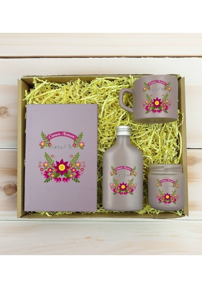Bk Gift Kişiye Özel İsimli Dtf Anne Temalı Mat Gri Defter & Kahve Fincanı & Kolonya & Mum Hediye Seti-6, Anneye Hediye, Anneler Günü Hediyesi Kobitmey