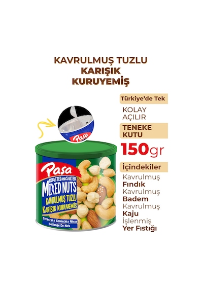 Paşa Kuruyemiş Kavrulmuş Karışık Kuruyemiş Teneke Kutu 150 G