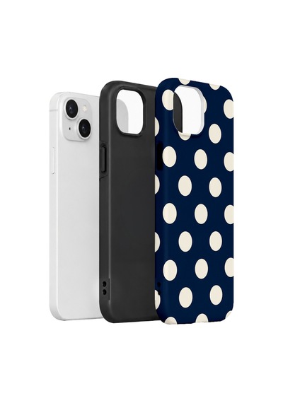 Velvoria Valestra Lacivert Krem Puantiye Apple iPhone Uyumlu 14 Plus Darbe Korumalı Kılıf Valestra Select - Lacivert Krem Puantiye