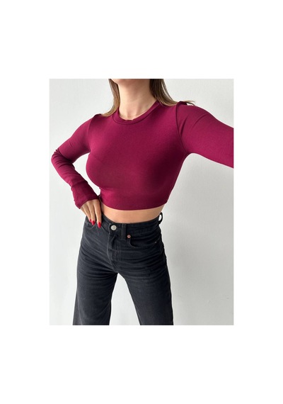 Asur Boutique Asur Butik Kadın Parmak Geçirme Detaylı Crop Bluz Bordo