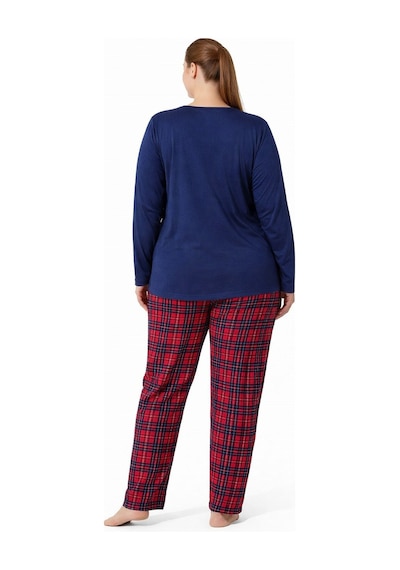 Pemilo Kadın 7256 Likralı Uzun Kol Büyük Beden Milan Pijama Takımı Lacivert