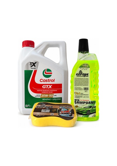 Castrol Gtx Motor Yağı 20w-50 Lpg 4 L + Oto Şampuan 1 L + Yıkama Süngeri