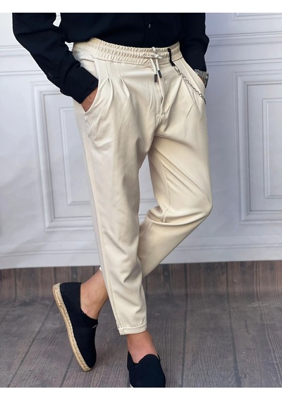 Modefendi Yüksek Kalite Pile Detaylı Jogger Pantolon Krem