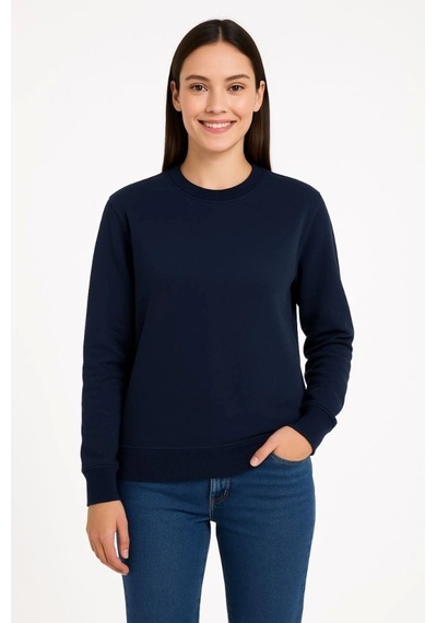 Valensdesign Üç İplik Düz Bisiklet Yaka Sweatshirt - Lacivert