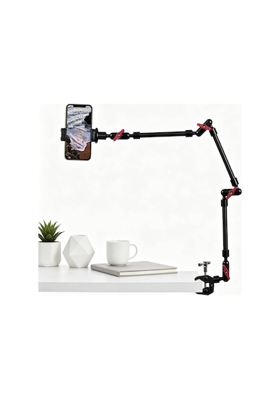 Ayarlanabilir Eklemli Sihirli Kol Kelepçe Ve Telefon Tutucu Klipsli Masa Montajı, Masa Standı, Cep Telefonu Tripod 3 Arms+kelepçe+klip