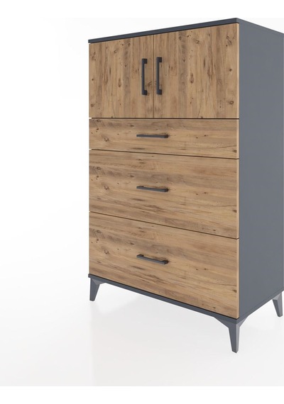 Hyperion Dolap Tek Raflı 3 Çekmeceli 2 Kapaklı 88x44x134 Antr... Antrasit
