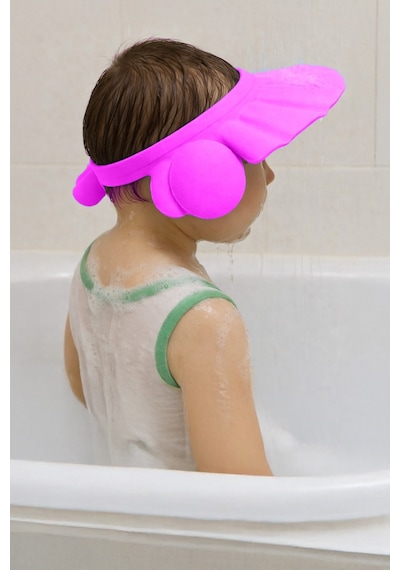 Ayarlanabilir Bebek Banyo Şapkası Yenidoğan Duş Bonesi Göz Kulak Koruyucu 28 CM Pembe