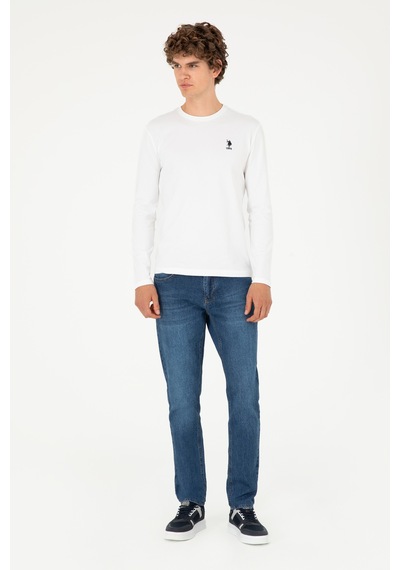 U.S. Polo Assn. Erkek Slim Fit Bisiklet Yaka Beyaz Basic Sweatshirt 50289027-VR013