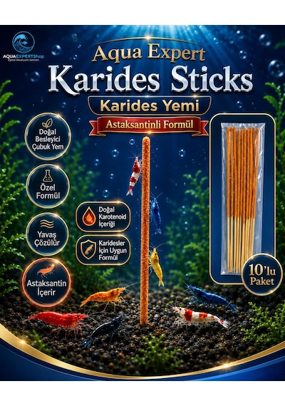 Aqua Expert Karides Sticks Karides Yemi 10 Lu Paket Doğal Besleyici Çubuk Yem Özel Formül - Askantansin