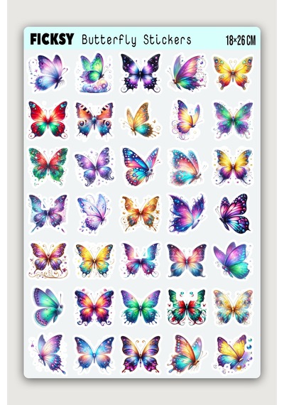 Sevimli Kelebek Sticker Seti - 35 Adet Etiket Çıkartma Diğer