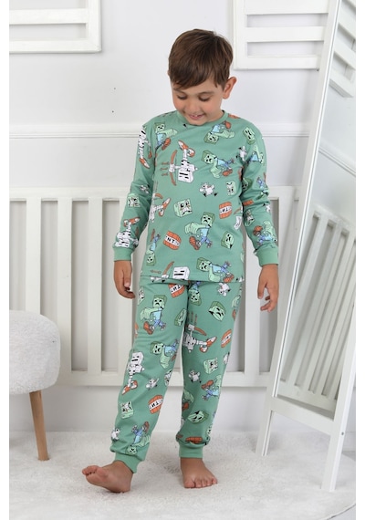Zuzunga Computer Game Desenli Erkek Çocuk Pijama Takımı Yeşil