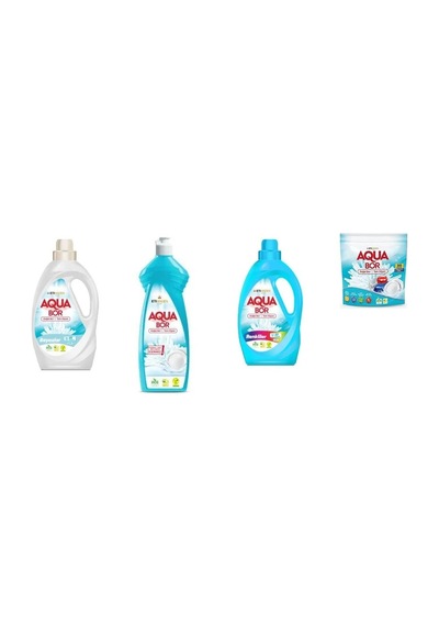 Aquabor Doğal Mineralli Sıvı Beyaz + Elde Bulaşık + Sıvı Renkliler + Tablet 4 Lü Set