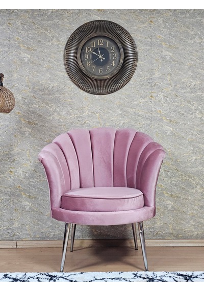 Zafir Tekli İstiridye Krom Kaplama Sivriltme Ayak Çay Seti Koltuk Tekli Berjer , Balkon, Salon, Ofis Pembe