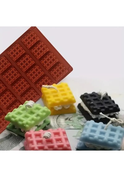 Silikon Waffle Kalıbı, Çikolata Kalıbı, Bisküvi Kalıbı Ve Kurabiye Kalıbı Mini Kare Kahverengi
