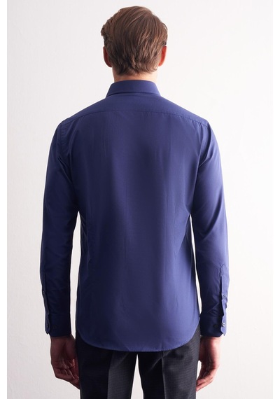 İmza Lacivert Sert Yaka Filafil Desen Uzun Kol Slim Fit Pamuklu Gömlek 1004255181 Lacivert