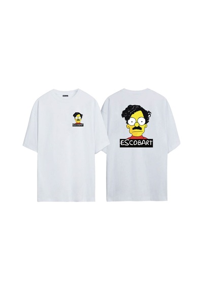 Thewert Unisex Escobart Ön Arka Baskılı Beyaz Oversize T-shirt