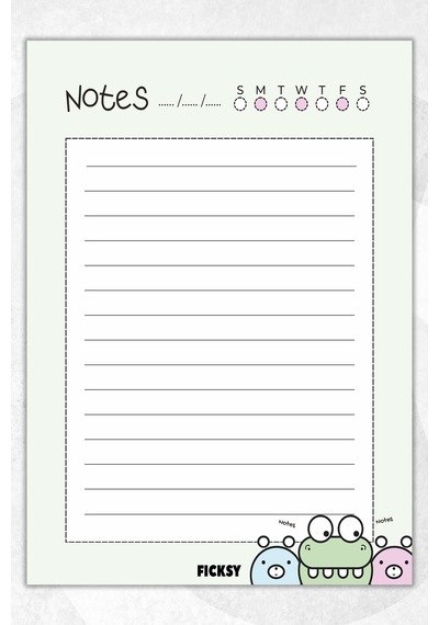 A5 Hayvanlar Bloknot Çizgili Defter - 50 Yaprak - Memopad - Notepad - Not Defteri - Not Kağıdı Yeşil Yeşil
