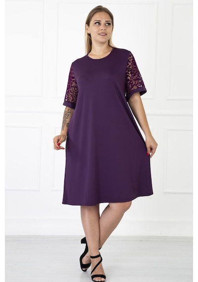Kimono Kol Mor Büyük Beden Elbise 31B-1186 Mor