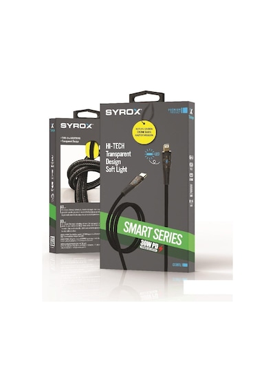 Syrox C139tl Transparan Led 30w Pd Ultra Hızlı Type-c To  Lightnıng Şarj & Data Kablosu