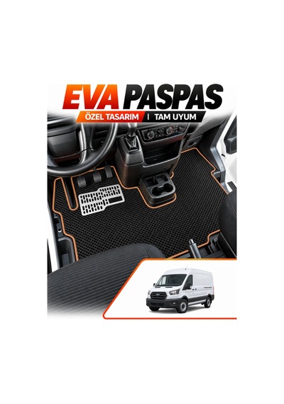 Ford Transit 2023-2026 Uyumlu Eva Oto Paspas Metal Topukluklu Ön Kabin Set Siyah-taba