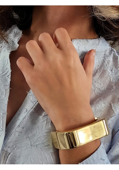 Dikdörtgen Köşeli Gold Molted Kelepçe Çelik Bileklik Gold