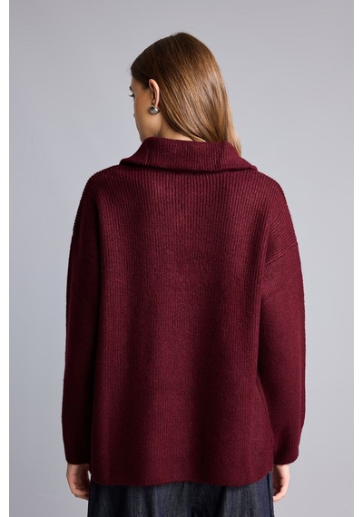 Defacto Oversıze Polo Yaka Kazak H2635ax26wnbr453 Bordo-br453