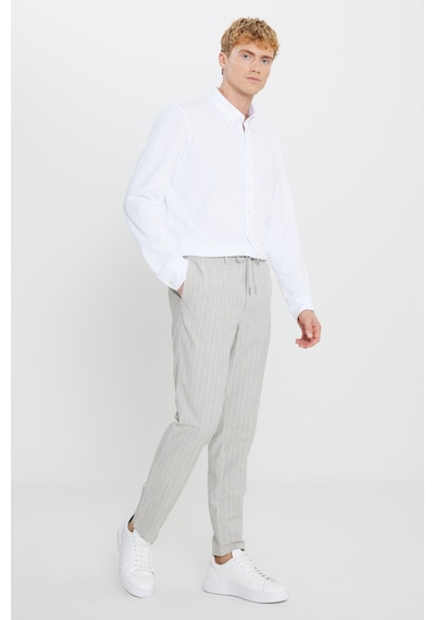AC&Co / Altınyıldız Classics Erkek Grı Keten Slim Fit Dar Kesim Beli Bağlamalı Çizgili Casual Pantolon Gri AC&Co / Altınyıldız Classics Erkek Grı Keten Slim Fit Dar Kesim Beli Bağlamalı Çizgili Casual Pantolon Gri