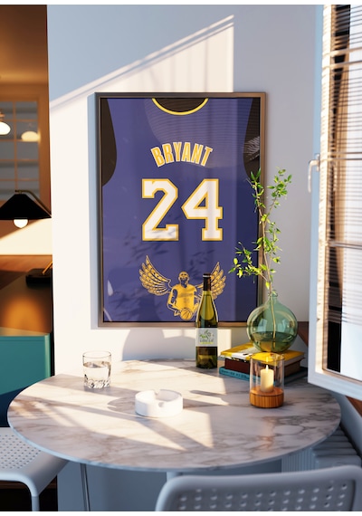 Kobe Bryant 24 Lakers Forma Tasarımlı Poster Tablo Siyah Çerçeveli